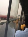 View of road from inside the bus